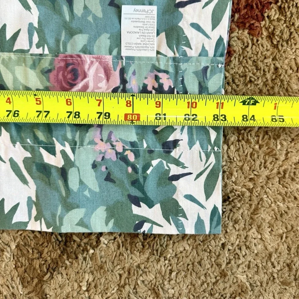 3pc VTG Country Floral Full Comforter Valance Curtains Green Pink Rose Roses USA